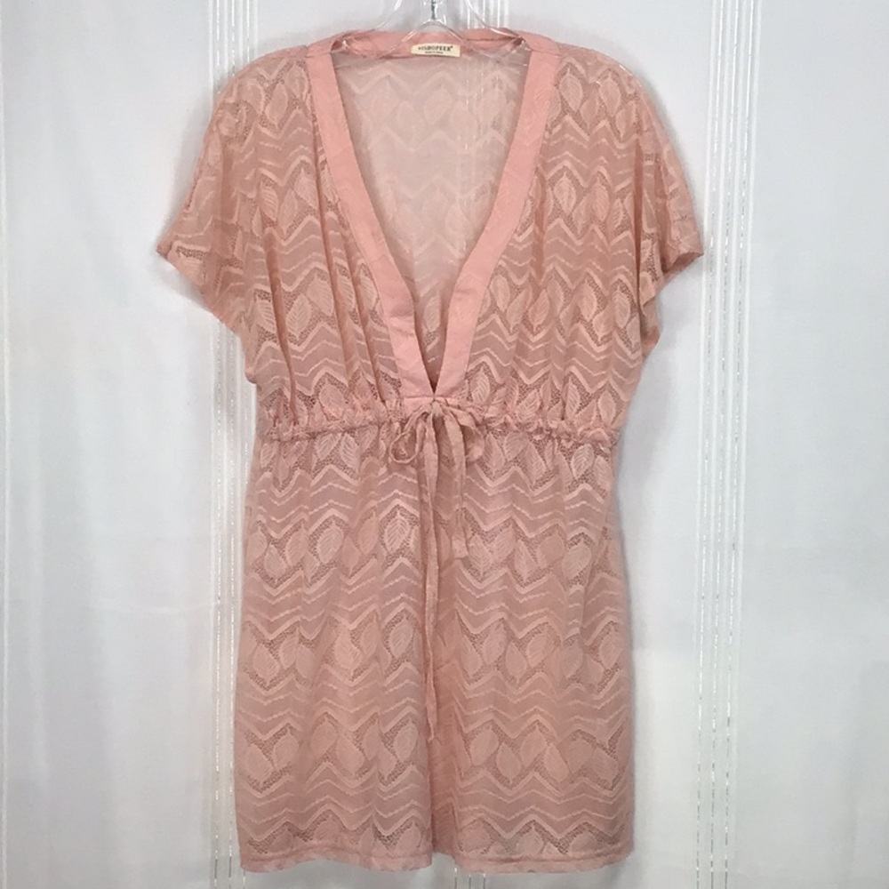🏝️ Eishopeer Swim Coverup Light Pink Sheer Lace Sz. Small - Picture 8 of 8